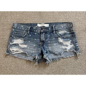 Abercrombie & Fitch 2000s Y2K Distressed Denim Jean Shorts Hearts Women Sz 4